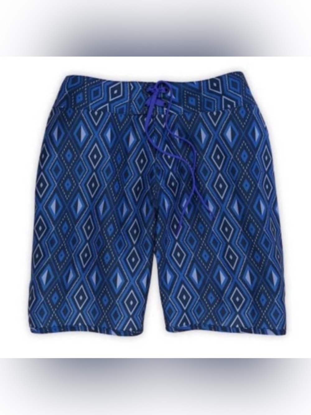 EMS Board Shorts 7" Inseam Women's Swim Bottom Size 4 Blue Diamond Pattern EUC